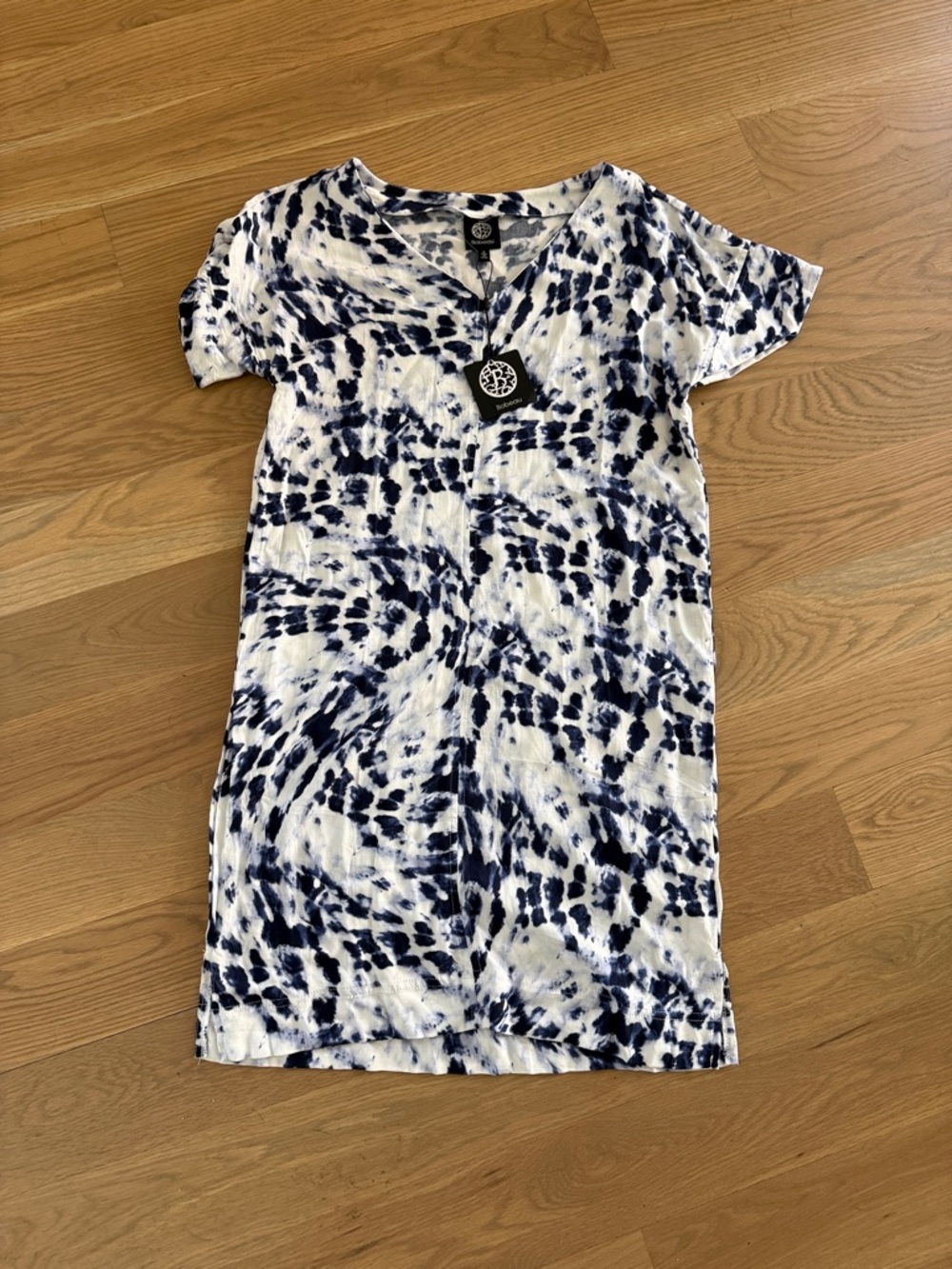 Bobeau Tie-Dye Short Sleeve Shift Dress - Navy & White S